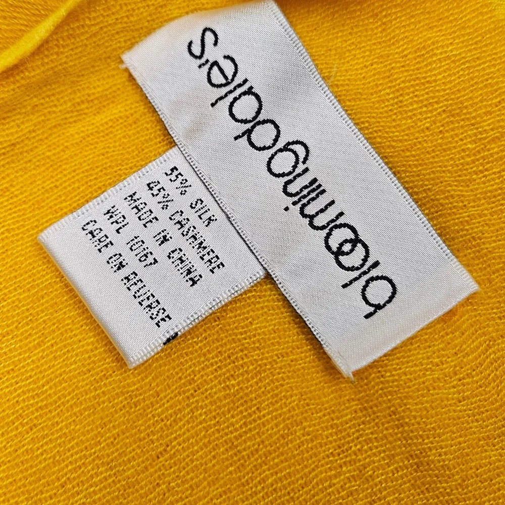 Bloomingdales Scarf Womens Yellow Silk Cashmere Blend Fringe Wrap Pashmina